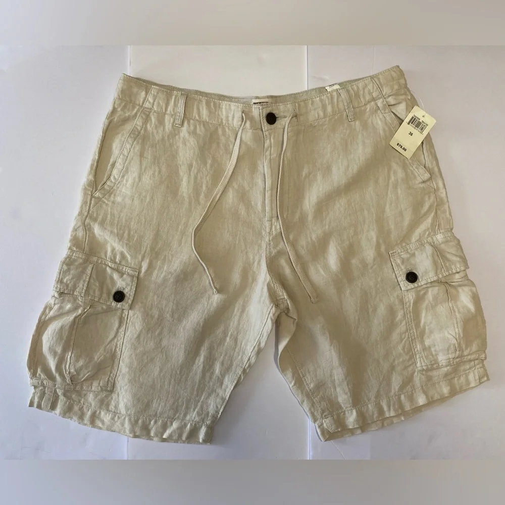 Lucky brand Men's Cargo Shorts 100% linen cream size 36